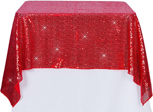 PartyDelight Red Sequin Tablecloth Overlay 50 X 50 Inch for Wedding Party Birthday Bridal Baby Shower and Other Events Decorations