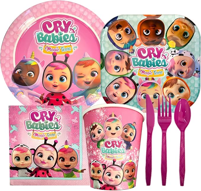 Cry Babies Birthday Party Kit – All-in-One Party Pack for 10 Kids with Licensed Decorations, Tableware, Treat Boxes, Foil Balloons, and Poster for Cry Babies-Themed Celebration