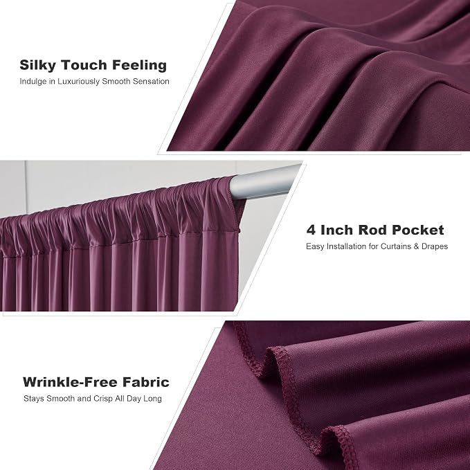 10x14ft Burgundy Backdrop Curtains for Wedding Party, 2 Panels 14 ft Long Back Drop Cloth, Wrinkle-Free Polyester Drapes for Birthday, Baby Shower, Stage Photography Background