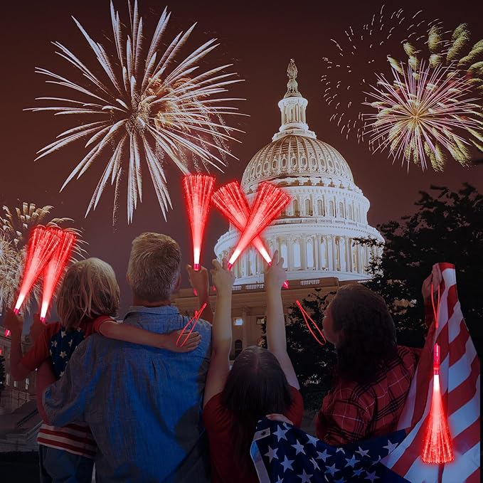 72 Pack Red Fiber Optic Wands Glow Fiber Wands Bulk LED Light Up Wands with 3 Flashing Modes LED Flashing Sticks for July 4th Halloween Christmas Valentine's Day Wedding Birthday