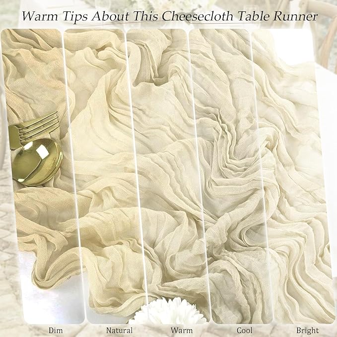 20 Pack Ivory Cheesecloth Table Runner 17x108 Inch Semi Sheer Boho Rustic Gauze Cheese Cloth Table Runners for Wedding Party Birthday Baby Shower Home Décor
