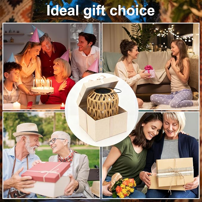 2 Pack Solar Lanterns Outdoor Waterproof,Rattan Solar Lantern for Yard,Outdoor Garden Lights,Hanging Lanterns Decorative Birthday Gifts for Mom Grandma,Outdoor Lanterns for Porch,Patio,Pathway