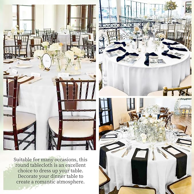 Pesonlook 10 Pack White Round Tablecloth 90 Inch, Waterproof Polyester Fabric Table Cloth for Round Tables, Stain Wrinkle Resistant Tablecloths Washable Table Cover for Wedding Dining Party Banquet