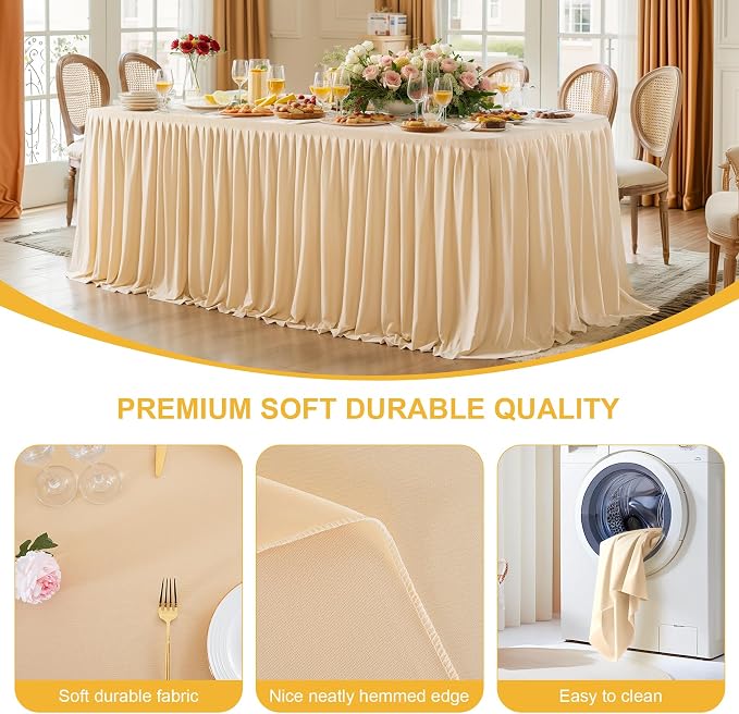 6 Packs Dark Champagne Tableclothes for 8 Foot Rectangle Tables, Wrinkle Free Fitted Table Cloth 8ft Stretch Table Cover with Skirt for Parties Weddings Birthday Banquet Baby Shower