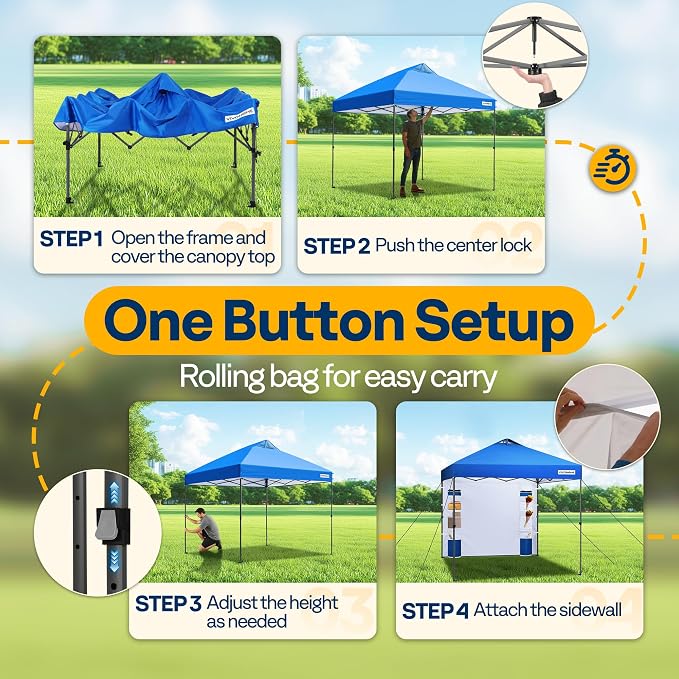 VIVOHOME 10x10ft Pop Up Canopy Tent with Sidewall and 6 Pockets, One Push Setup Outdoor Portable Shelter Tent Heavy Duty with Wheel Carry Bag and 4 Sandbags, Blue