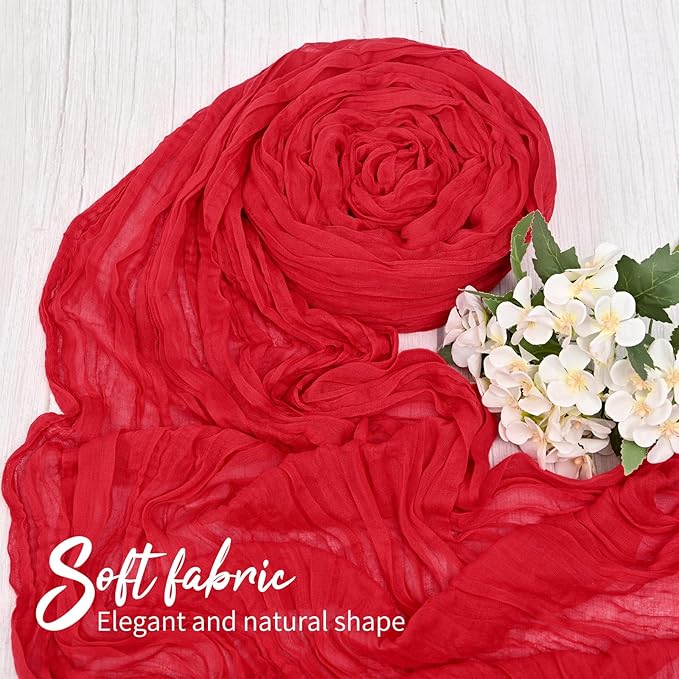 6 Pack Red Table Runner 10FT Long Cheesecloth Table Runner Cheese Cloth Gauze for Wedding Party Birthday Decoration-Red