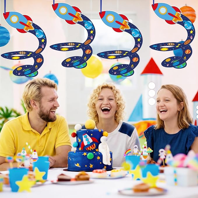 24 Sets DIY 3d Rocket Crafts Kits Color Your Own Outer Space Hanging Decor Coloring Rocket Orbit Paper Art Craft for Space Birthday Party Supplies School Classroom Home Activities Game Gift