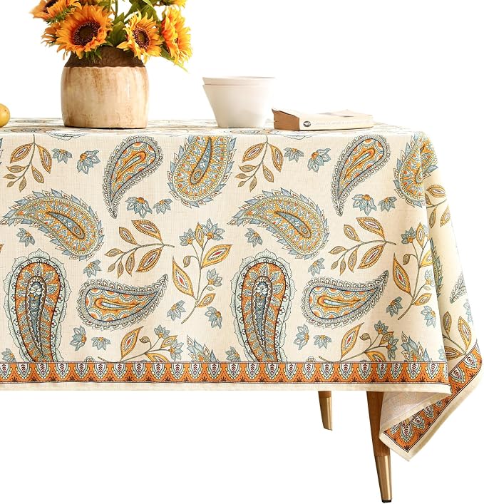 patdrea Vintage French Linen Tablecloth,Rectangular,87"x55"-Lysaniya | Colorful Elegant Table Cloth for Rectangle Table,Floral Patterned,Dining Room Tea Party Thanksgiving Decor Coffe Table