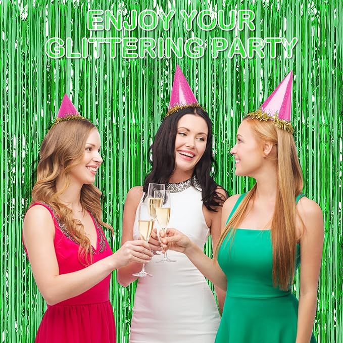 30 Pack Green Foil Fringe Curtain Backdrop, 3.3x8.2 Feet Metallic Tinsel Streamer Curtains Photo Booth Props for Birthday/Wedding/Bachelorette/Baby Shower/Christmas/New Year/Disco Party Decorations