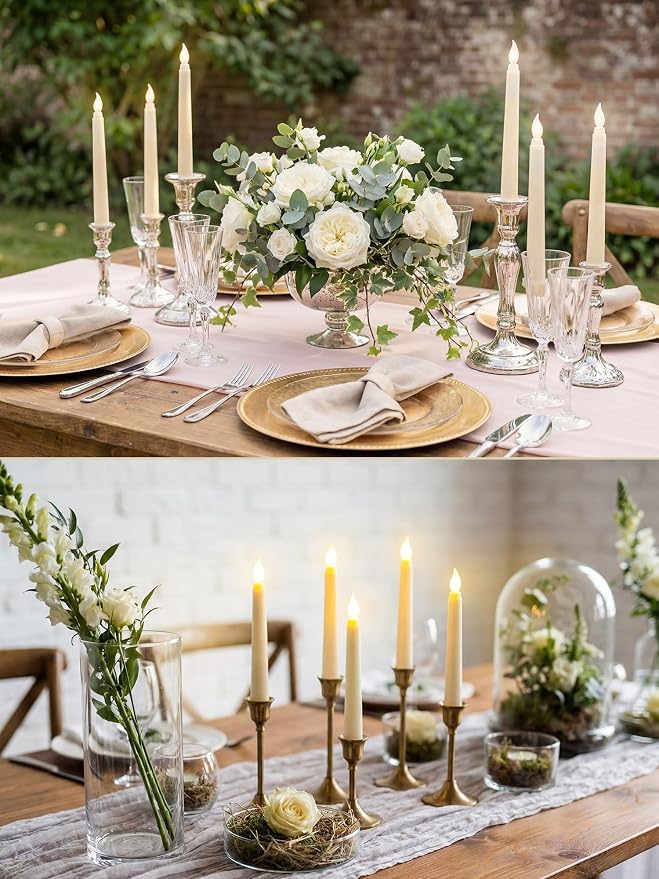 Funtery 48 Pcs Flameless LED Taper Candles Battery Operated Candles Bulk Realistic LED Candlesticks Flickering for Wedding Church Party Home Decor(Ivory,6 Inch,Novelty Style)