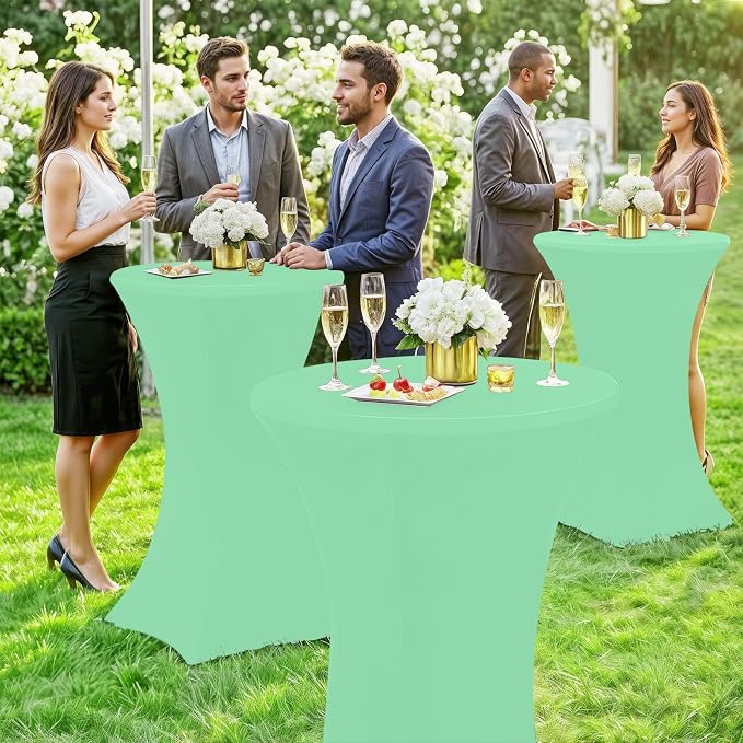 Moosfor Spandex Cocktail Table Covers 4 Pack, Elastic Fitted Stretch Table Cloth, Round High Top Tablecloths for Bar, Party, Pub, Wedding & Banquet (Bright Green, 32x43 Inch)
