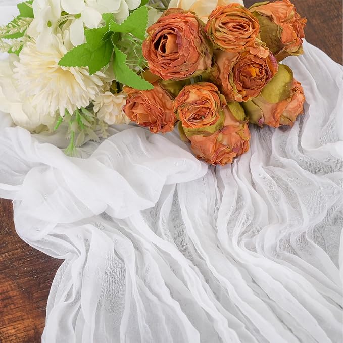 24 Pack White Cheesecloth Table Runner,10FT Gauze Boho Long Cheesecloth Table Runners 20x120inch Rustic Cheese Cloth Table Runner for Wedding Party Bridal Shower,Table Decorations