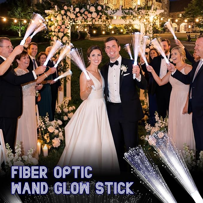 Jecery 144 Pieces White Fiber Optic Wands Bulk LED Wedding Sparklers Send off Light up Wand Sticks with 3 Modes Flashing for Bridal Shower Reception Birthday Glow in the Dark Party Favors Supplies