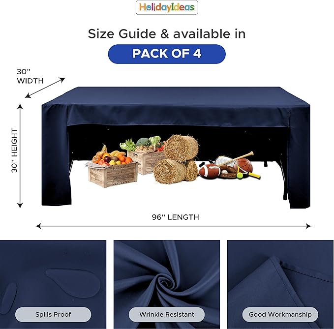 HolidayIdeas 4-Pack 8ft Open Back Fitted Tablecloths for Craft Shows Navy Blue