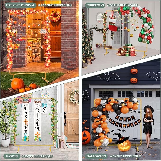 WellSign 6.6FTx6.6FT Wedding Balloon Arch Backdrop Stand, Gold Square Rectangular Metal Background Arch Frame for Garden Flower Arch, Birthday, Baby Shower Parties Decoration