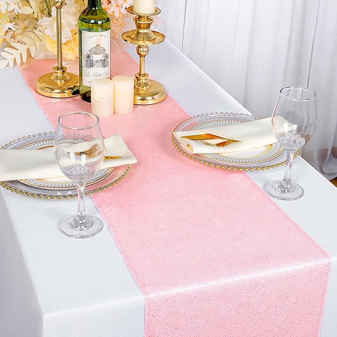 ShinyBeauty Baby Pink Sequin Table Runner 12X108 Inch for Baby Shower, Birthday Party Decorations - Light Pink, Sparkle