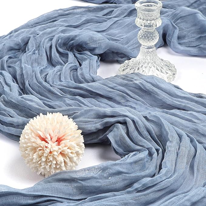 6 Pack 10FT Dusty Blue Cheesecloth Table Runner 120 Inch Long Gauze Rustic Boho Spring Cheese Cloth Table Runner Sheer Fabric for Holiday Party Birthday Bridal Baby Shower