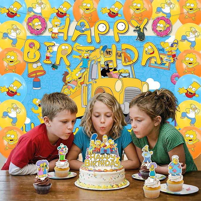 42Pack Simpsonss Party Supplies Kit Set Include Banner ,Cake Topper ,Backdrop ,Balloons for Party Decorations (YE1)