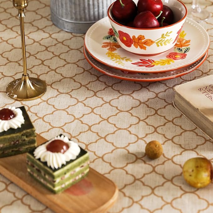 ISAENNE Designer Linen Tablecloth Rectangular,71"x55"-Chamonix A | Vintage Elegant Plaid Print Beautiful Table Cloth Rectangle Table,Chinoiserie,Dining Room,Tea Party,Kitchen,Thanksgiving