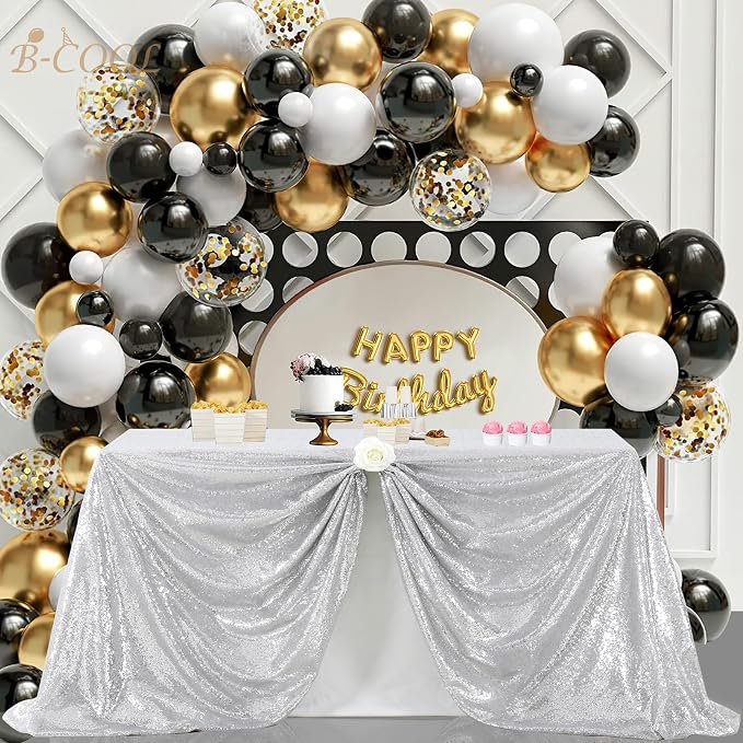 B-COOL Silver Sequin Table Cloth Christmas 90x156 Inch Rectangle Sequin Tablecloth Halloween Silver Seamless Table Linens Christmas Glitter Tablecloth Wedding Event Decorations