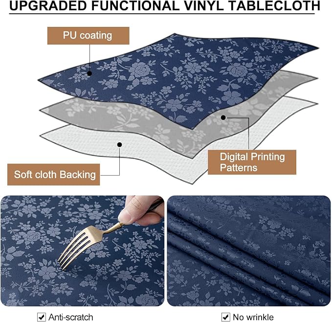 Smiry Rectangle Table Cloth, Waterproof Heavy Duty Vinyl Tablecloths, Wipeable Washable Table Cover for Kitchen and Dining Room (Navy Blue, 52" X 70")