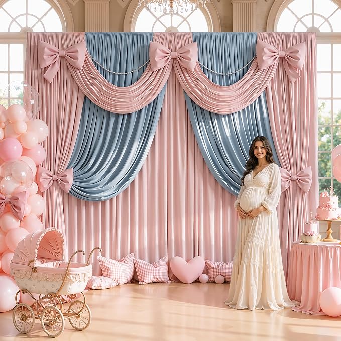 20FTx12FT Dusty Pink Wrinkle-Free Wedding Backdrop Curtain -Silky Washable White Polyester Drapes for Baby Showers, Birthday Parties, Photography, and Wedding Receptions-4 Panels 5FTx12FT