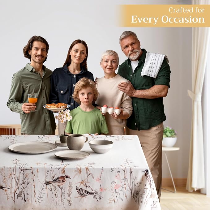 Maison d' Hermine Table Cloth Rectangle Table 100% Cotton 70 x 108 Inches Tablecloth Reusable Decorative for Dining Kitchen Room Farmhouse Party Hotel Restaurant Spring Summer - Meadow Florals - Brown