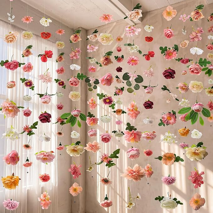 Suncalla 12 Pcs 70.8 ft Wildflower Garland Pre Strung Artificial Hanging Flower Vine Backdrop Decor from Ceiling Floating Silk Floral Garland for Garden Wedding Bridal Shower(Blossom,Multicolor)
