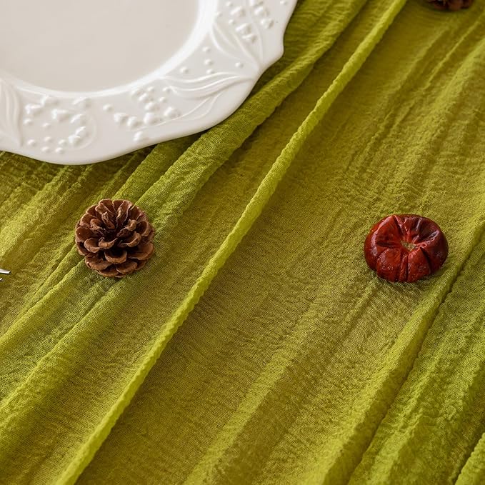 Keketoarrange 6pcs Moss Green Cheesecloth Table Runner Gauze 120 Inch 10 FT Rustic Boho Cheese Cloth Runner for Wedding Baby Shower Bridal Shower Birthday Party Long Sheer Home Decorations