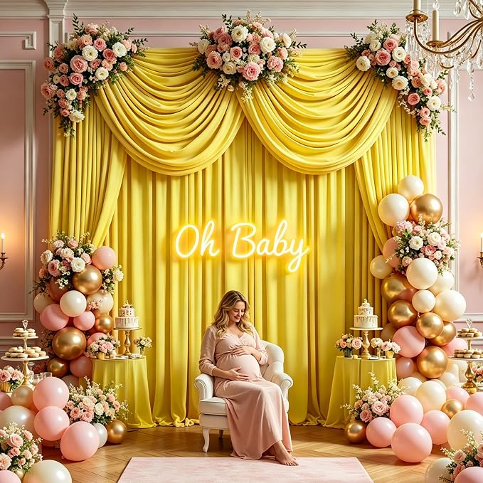 Gallety Yellow Backdrop Curtain for Wedding, Polyester Photo Backdrop Drapes - 40FT x 10FT Cloth Backdrop Curtain for Celebration,Stage, Social Events, Graduation,Engagement Party Decorations