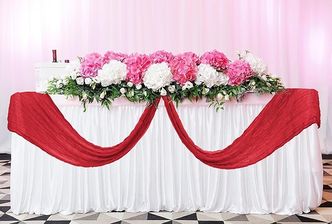 24 Pack Cheesecloth Table Runner 20 x 120 inch Cheese Cloth Table Runner Bulk,Romantic Boho Sheer Gauze Fabric Table Runners for Wedding Reception,Party,Bridal Shower Table Decor(Red)