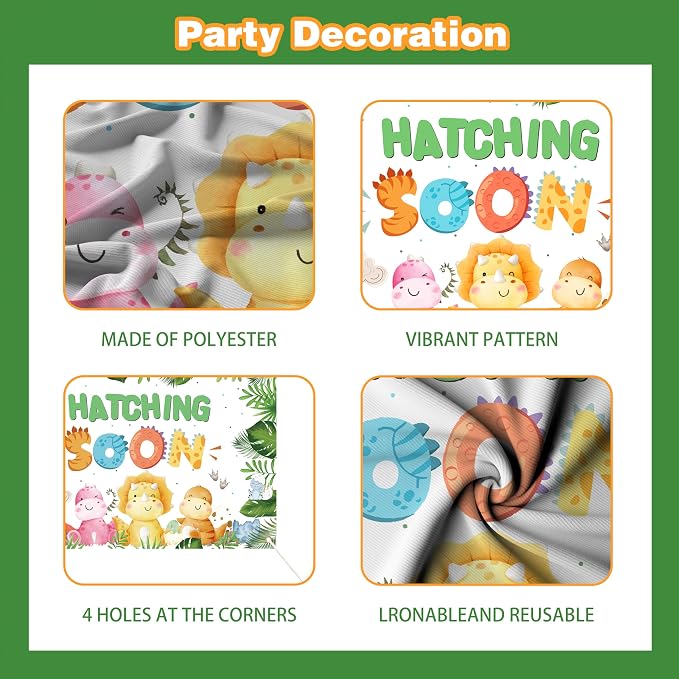 Hatching Soon Dinosaur Baby Shower Decorations for Boy, 96Pcs Jungle Theme Party Supplies with 4 Baby Boxes, 5x3ft Backdrop, Green Balloon Garland Arch Kit & Tablecloth for It's a Boy Reveal