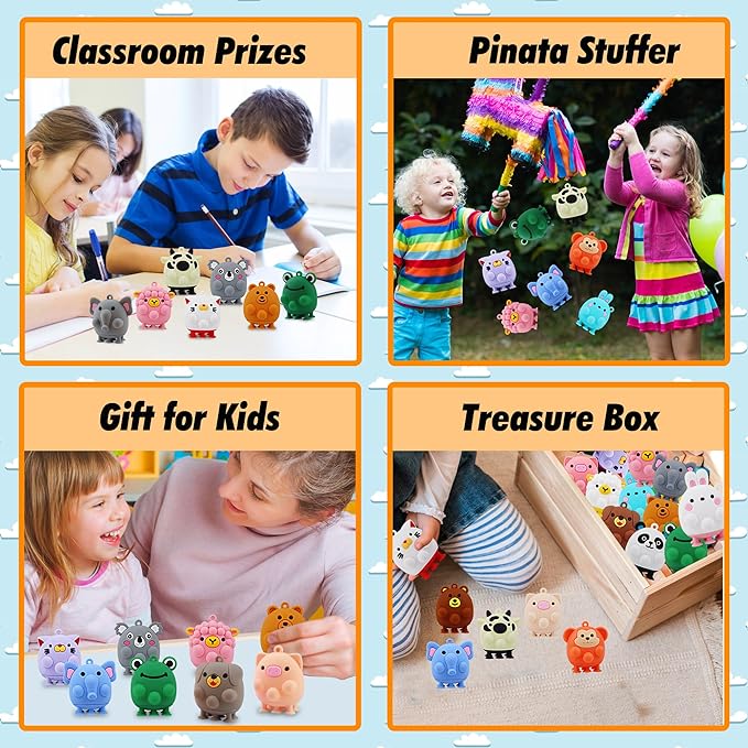 ChildFun 24 PCS Party Favors for Kids,3D Animal Pop Toys,Goodie Bags Stuffers for Kids,Pinata Stuffers Carnival Prizes,Fidget Toys Bulk,Prize for Classroom,Suction Toys for Toddlers