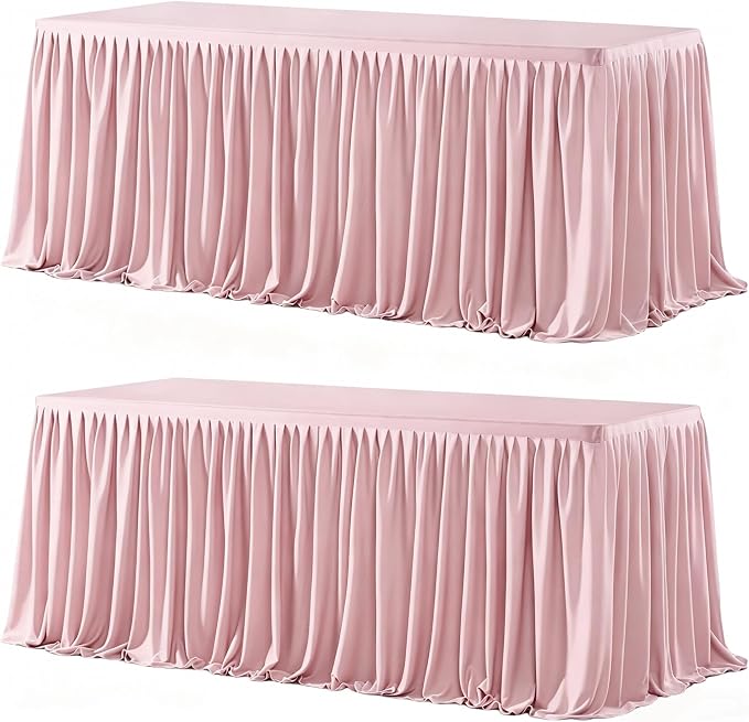 Wish Care 2 Pack Dusty Rose Rectangle Table Clothes for 6 Foot Tables, Polyester Fitted Tablecloths 6t Stretch Table Cover for Wedding, Birthday, Parties, Trade Show, Craft Show