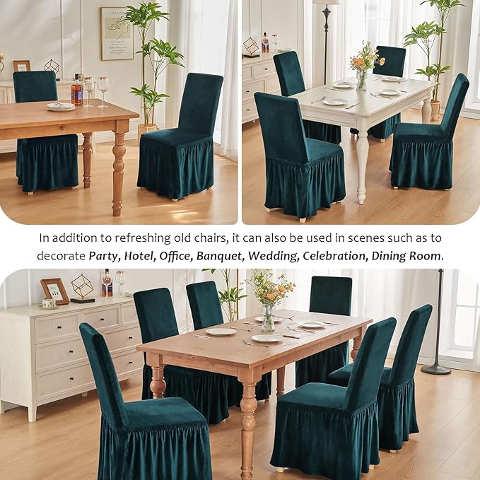 NICEEC Spandex Chair Covers for Dining Chairs Covers Set of 2 Unfitted Fabric Slipcovers for Furniture with Skirt Parson Chair Slipcovers Chair Protector for Kitchen Wedding Banquet(Dark Teal)