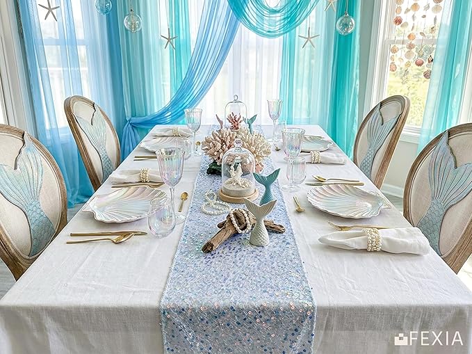 FEXIA Blue Sequin Table Runner 11 x 72 Inches, Sparkly Royal Blue Table Decoration for Wedding, Baby Shower Graduation Party Birthday, Ocean Theme Party, Shimmer Decor for Dining Table, Bridal Shower