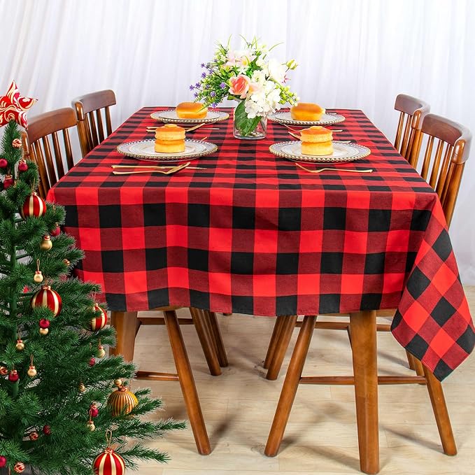 ShinyBeauty Square Tablecloth 60"X60" Black and Red Table Overlay Checkered Cotton Table Linen Farmhouse Table Cover Outdoor Tablecloths Buffalo Plaid Table Cloth