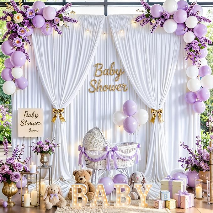 10ftx12ft Wrinkle Free White Backdrop Curtain, 2 Panels 12FT Long Wedding Photo Backdrop Drapes, Silky Polyester Back Drop Cloth for Birthday Photography Background Party Backdrop Draping