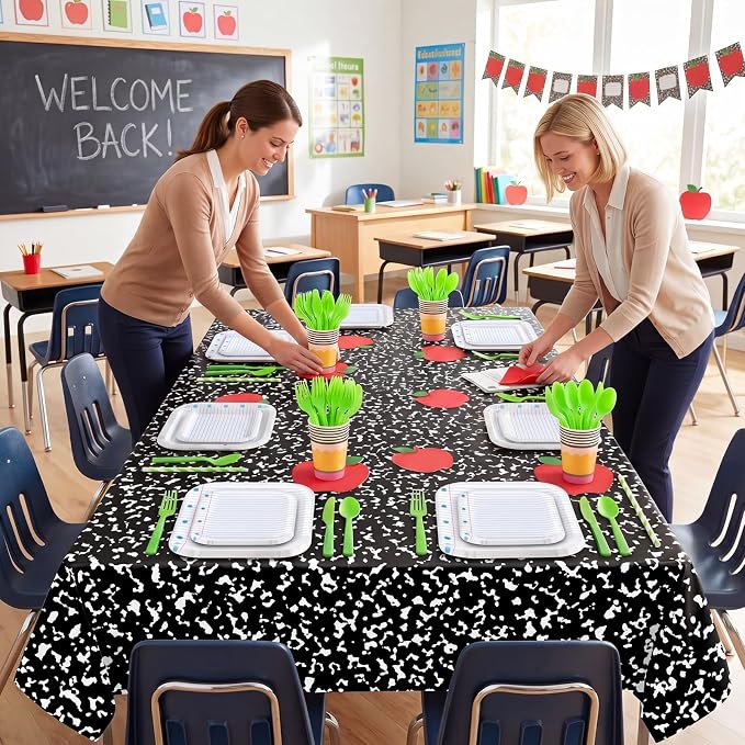 Vesici 452 Pcs Back to School Party Decorations Notebook Notebook Paper Plates Apple Napkins Pencil Cups Disposable Tablecloth Tableware Set for First Day of School Classroom Party Supplies, Serve 50