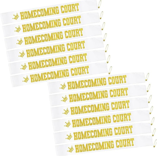 12PCS Homecoming Court Sash Glitter Letter for High School Dance Homecoming Party School Prom King Queen Royalty Graduation Party White Gold