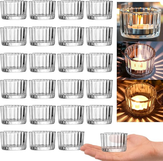 GOLDEAL 12Pcs Tealight Candle Holders,Clear Thick Glass Tea Light Candle Holder Decor,Candlestick for Wedding Decor,Party,Baby Shower Party,Bridal Shower Party,Table Centerpiece, Home Décor