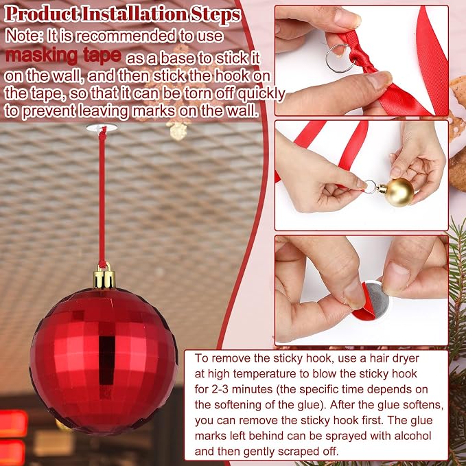 36 Pcs Christmas Balls Ornaments for Ceiling, 1.6'' 2.4'' 3.2'' Large Big Shatterproof Christmas Hanging Decorations Balls for Tree Xmas Holiday Party Indoor(Red)