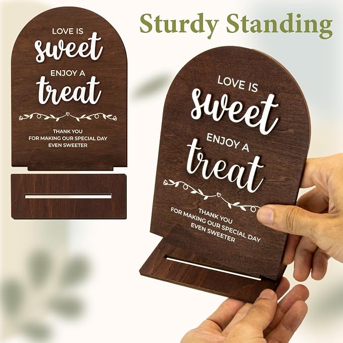 Stofinity Love Is Sweet Sign For Dessert Table Decorations - Love Is Sweet Enjoy A Treat Wood Sign For Wedding, Bridal Shower Decor