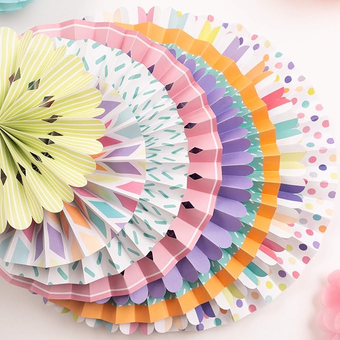 PapaKit 26pc Deluxe Large Multicolor Party Decoration Set - Vibrant Tissue Paper Pom Poms, Honeycomb Balls & Hanging Paper Fans Backdrop - Festive Decor for Birthday, Baby Shower, Fiesta & Photo Booth