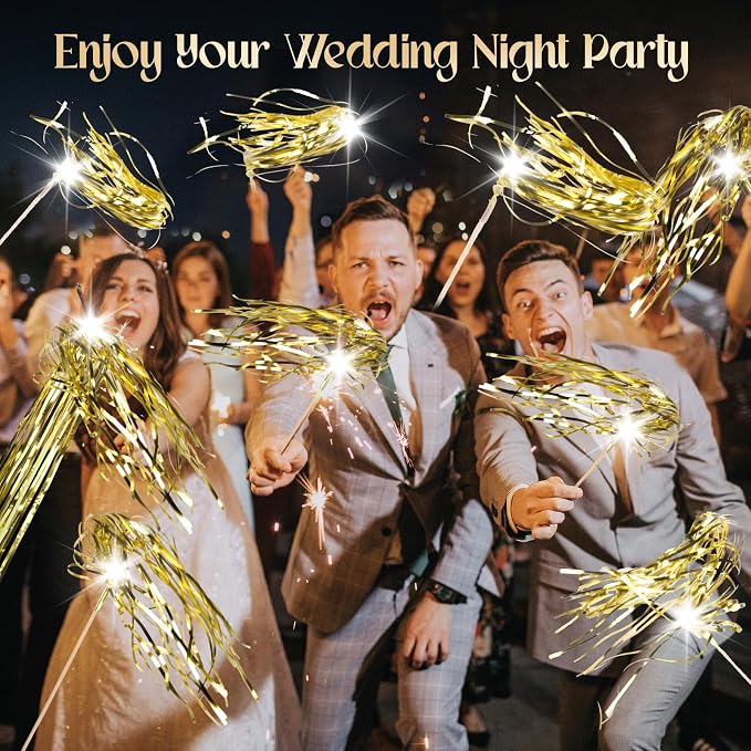 100 pcs Wedding Wands Light up with LED Tinsel Wedding Streamers for Wedding Send off and Greeting Ideal Props for Weddings, Birthday Parties, Christmas Cheerleading Games (Gold)