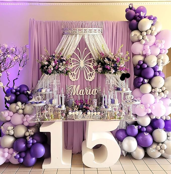 Sheer Backdrop Curtains Purple Chiffon Backdrop 5ft x 10ft 2 Pieces Butterfly Party Backdrop