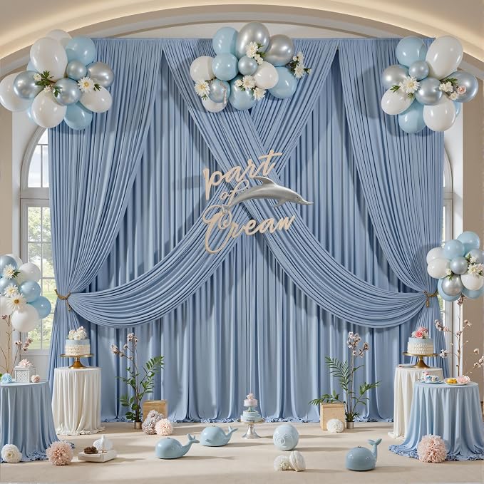 10ft×12ft Dusty Blue Backdrop Curtains for Wedding Parties, 2 Panels Wrinkle Free Polyester Photo Backdrop Drapes Back Drop Cloth for Birthday Photography Background