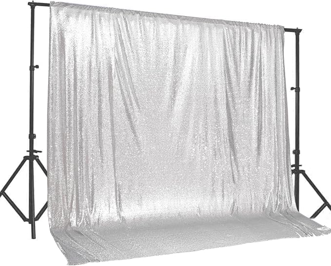 PartyDelight Silver Sequin Backdrop 20x10ft 4 Inch Rod Pocket | 3mm stitched silver sequins on mesh backing with 4 inch rod pocket for extra wide stages banquet walls group photos and large