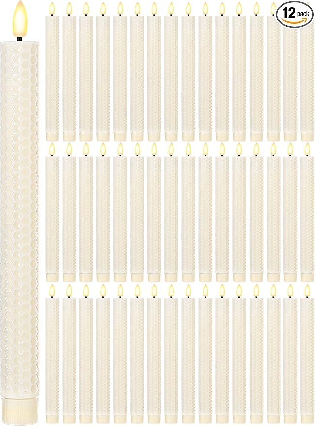 Funtery 48 Pcs Flameless LED Taper Candles Battery Operated Candles Bulk Realistic LED Candlesticks Flickering for Wedding Church Party Home Decor(Ivory,10 Inch,Artistic Style)