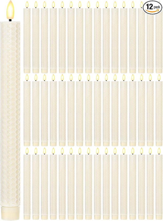 Funtery 48 Pcs Flameless LED Taper Candles Battery Operated Candles Bulk Realistic LED Candlesticks Flickering for Wedding Church Party Home Decor(Ivory,10 Inch,Artistic Style)